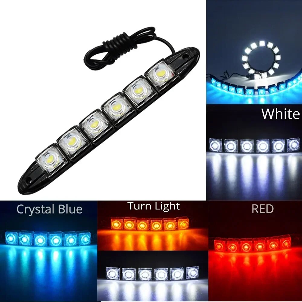 Luzes para carros auto decorativo flexível circulação diurna 6 chips tira de condução estilo farol 1 PÇS à prova d'água MULTI cores drl