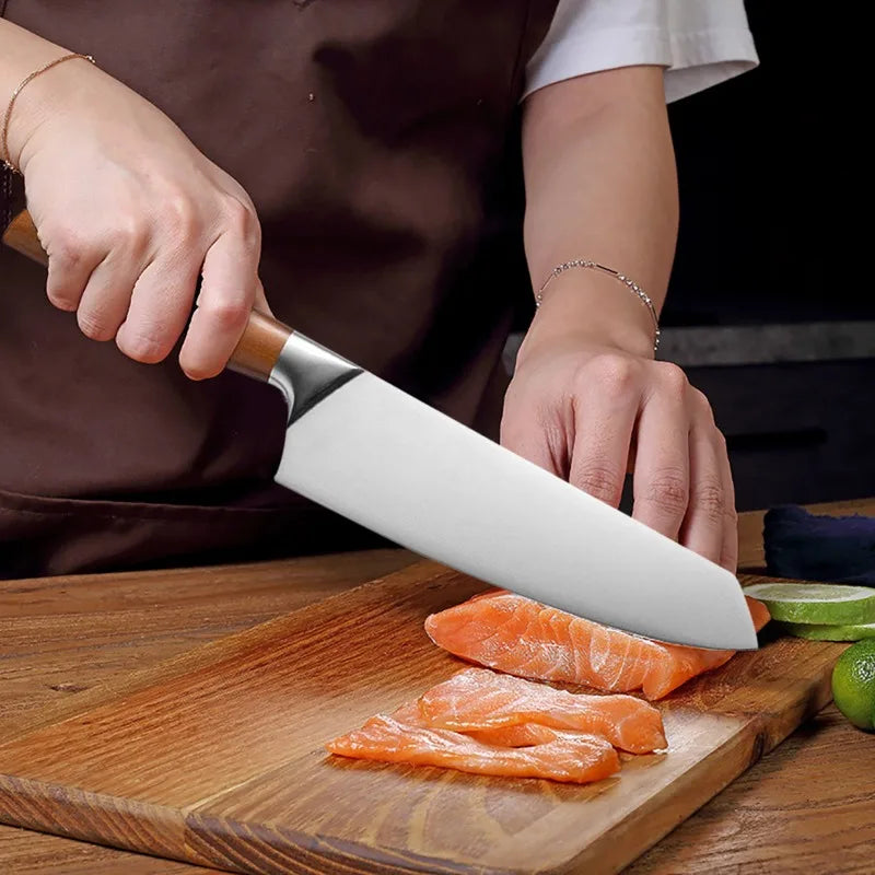 Conjunto de facas de cozinha de chef profissional japonesa, de aço inoxidável, carne, peixe, frutas, e vegetais