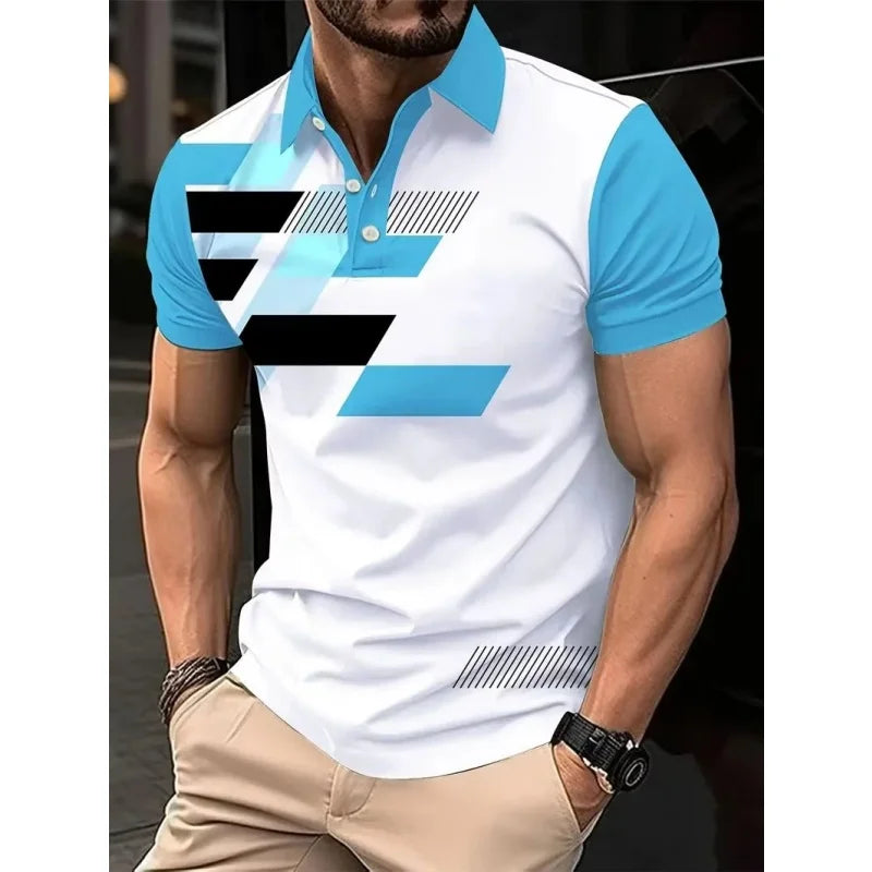 Camisa polo masculina, manga curta, verão, casual, com botão, tops, colorida 3d impresso