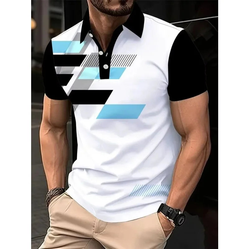 Camisa polo masculina, manga curta, verão, casual, com botão, tops, colorida 3d impresso