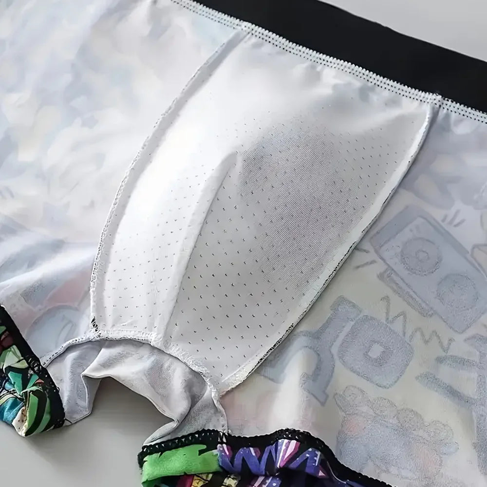 Conjunto de 10 peças de shorts boxer personalizados masculinos com estampa de graffiti, roupas íntimas esportivas e confortáveis