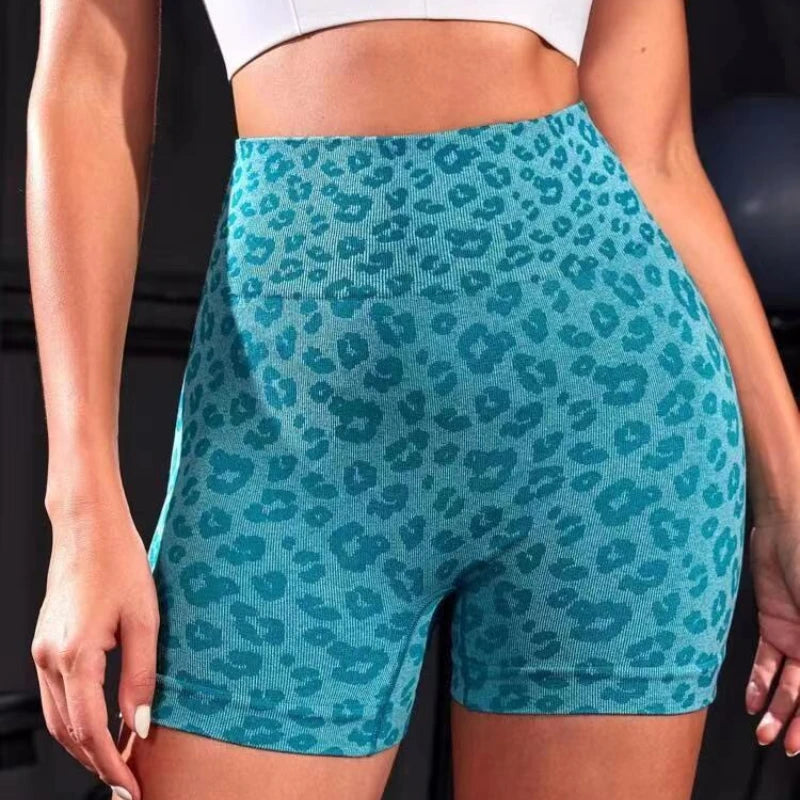 Shorts sem costura SCRUNCH BUTT feminino nova estampa de leopardo esporte shorts de fitness yoga shorts de cintura alta bicker shorts de golfe