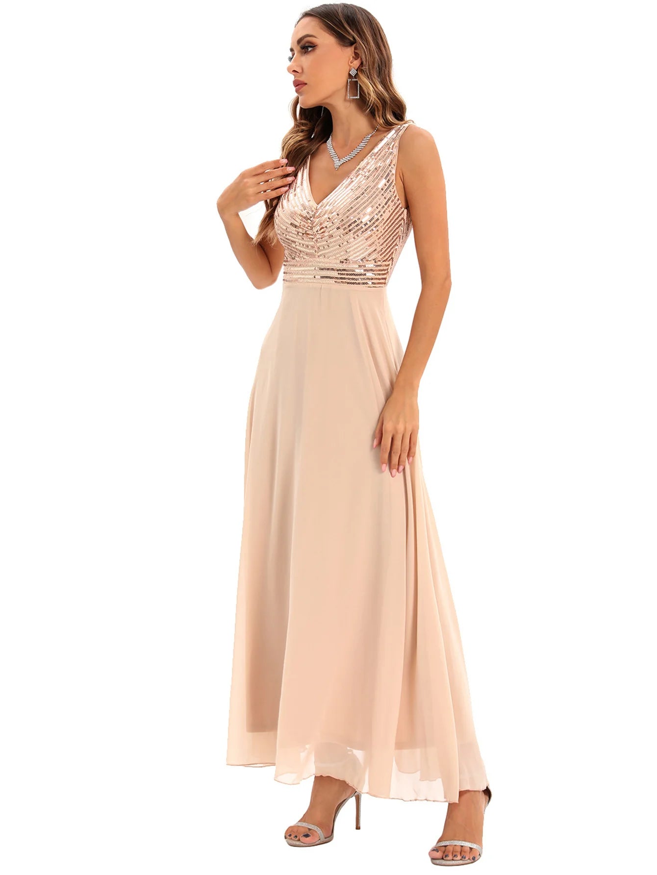 Vestido feminino, longo, maxi com lantejoulas, vestido para ocasiões festivas