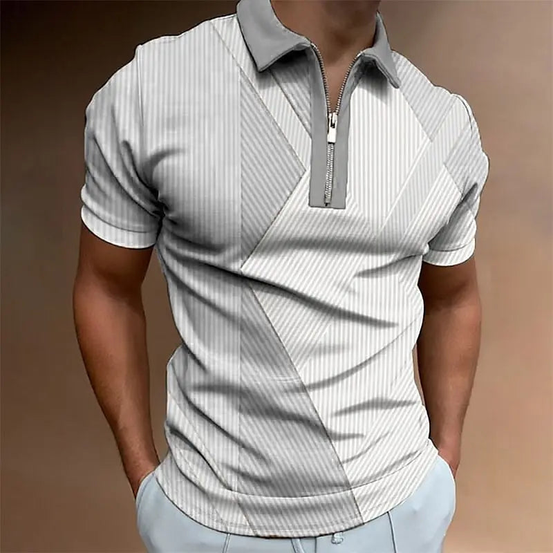 Camisas polo masculina com zíper, estampadas em 3D, camisas lapela, cotidianas, casuais masculinas de manga curta, roupas com botões extragrandes, 5XL