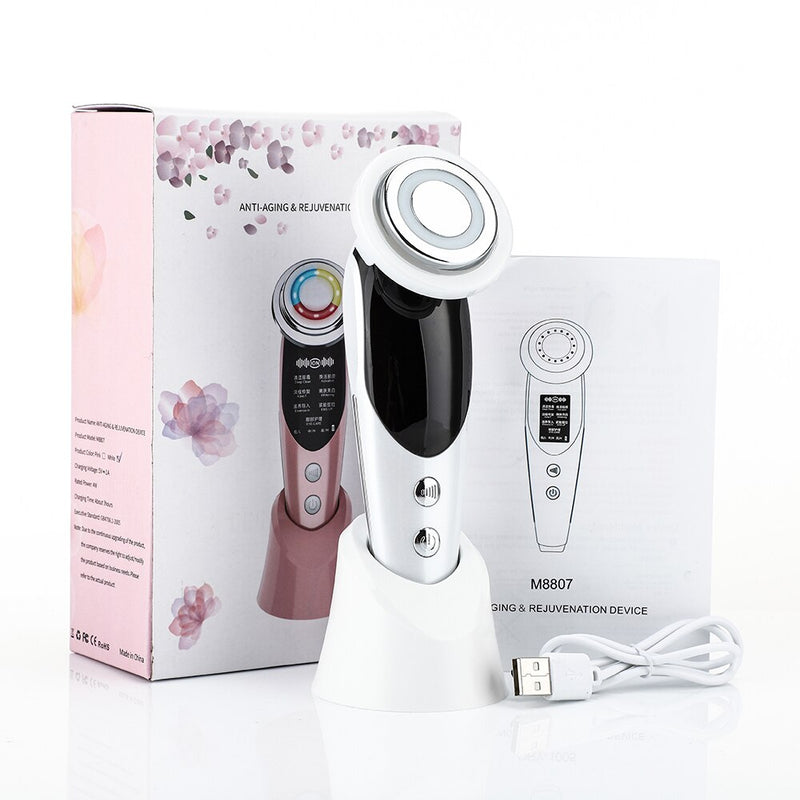 Dispositivo de lifting facial 7 em 1, ems rf, microcorrente, rejuvenescimento da pele, massageador facial, terapia de luz, anti-envelhecimento, rugas, beleza LMH