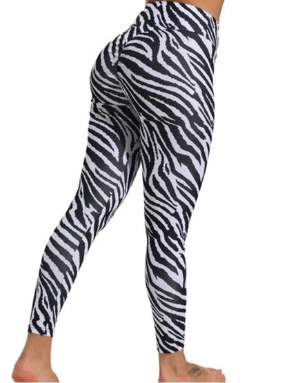 Calças justas casuais leggings femininas, sem costura, push up, estampa de leopardo, zebra, cobra, de esportes, academia, ioga