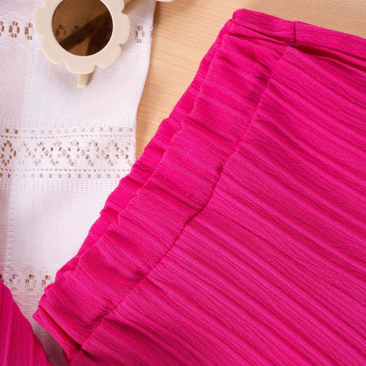 Conjunto infantil de menina, moda de verão, sem mangas com babados, regata e shorts cor sólida, duas peças