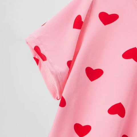 Conjunto de Verão Infantil Feminino 3 Peças Com Corações