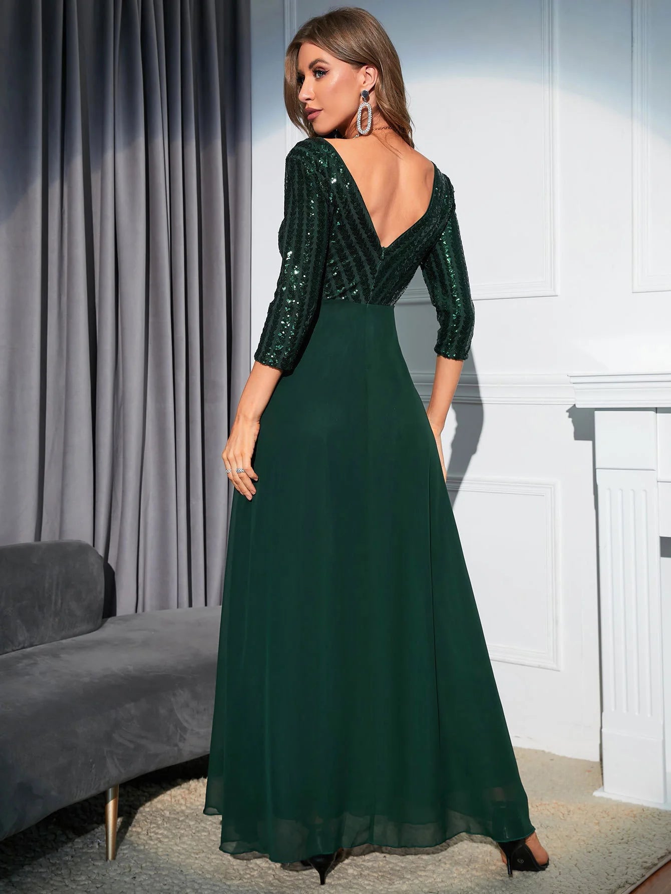 Vestido feminino, longo, maxi com lantejoulas, vestido para ocasiões festivas