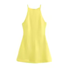 Vestido feminino Halter Interlock, sexy sem mangas, estilo A, malha elástica e flexível