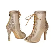 Sandálias de dança femininas sensuais e brilhantes, com salto agulha resistente, cadarço e zíper, ideais para o verão