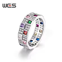 Anel feminino de prata esterlina 925, com zircônia cúbica e arco-íris, joias de casamento com pedras preciosas de cristal geométrico