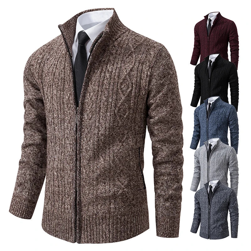 Casaco de moletom masculino suéteres de veludo cardigan grosso gola alta malha jumper marca malhas hombre roupas