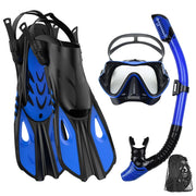 Conjunto snorkel, máscara fin para adulto, vista panorâmica, máscara ajustável, mergulho flipper seco superior, snorkel com saco de viagem