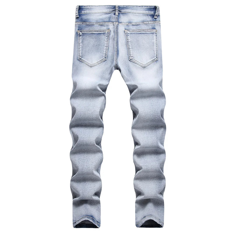 Calças jeans skinny rasgadas masculinas, estilo hip hop, estilo slim, sólidas, com buracos, casuais, masculinas
