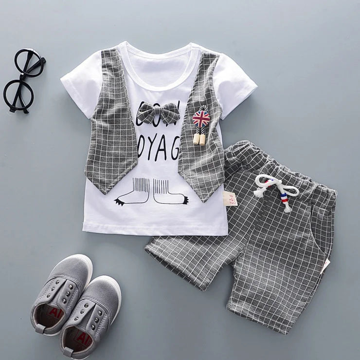 Conjunto de roupas infantis, meninas e meninos, camiseta e shorts, 2 pçs,casual