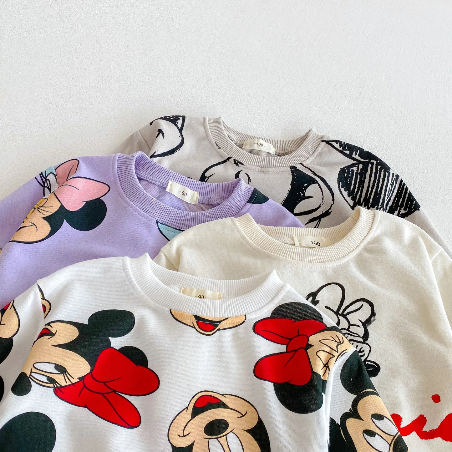 Conjunto infantil de menina, 2 peças, impressão dos desenhos animados, minnie, manga longa, moletom + calças