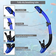 Conjunto snorkel, máscara fin para adulto, vista panorâmica, máscara ajustável, mergulho flipper seco superior, snorkel com saco de viagem