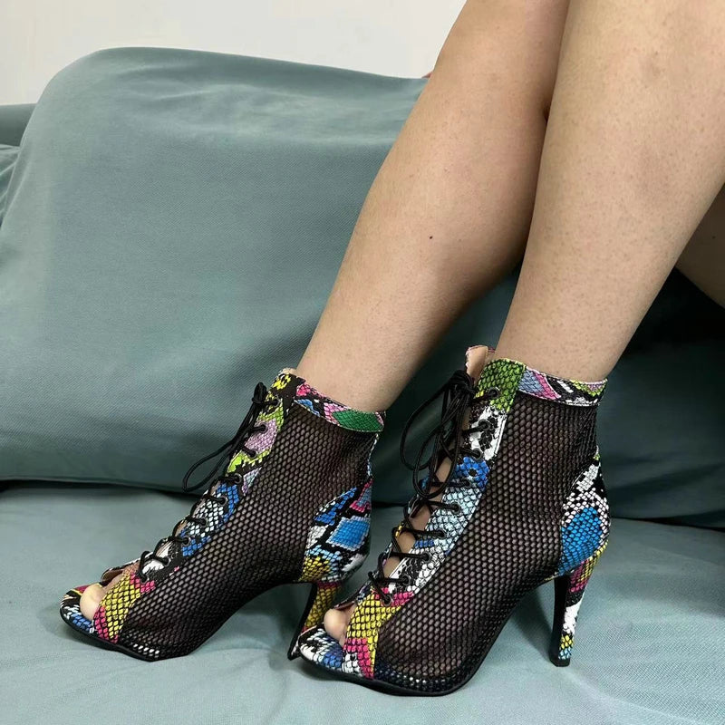 Botas Peep Toe Femininas em Tela e Salto Alto