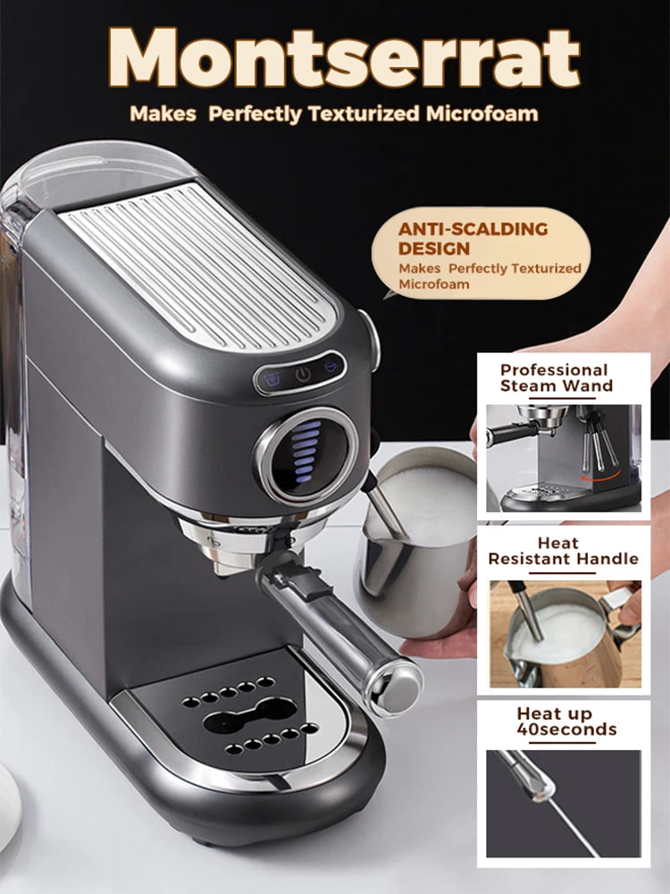 Cafeteira Semi Automática Super SLIM, ESE Cápsula & Pó Expresso CAPPUCCINO 19 Bar Inox Vapor de Água Quente