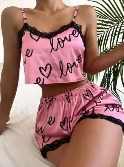 Pijama Feminino, Lingerie, Pijamas de Renda, Tops com Shorts, Loungewear