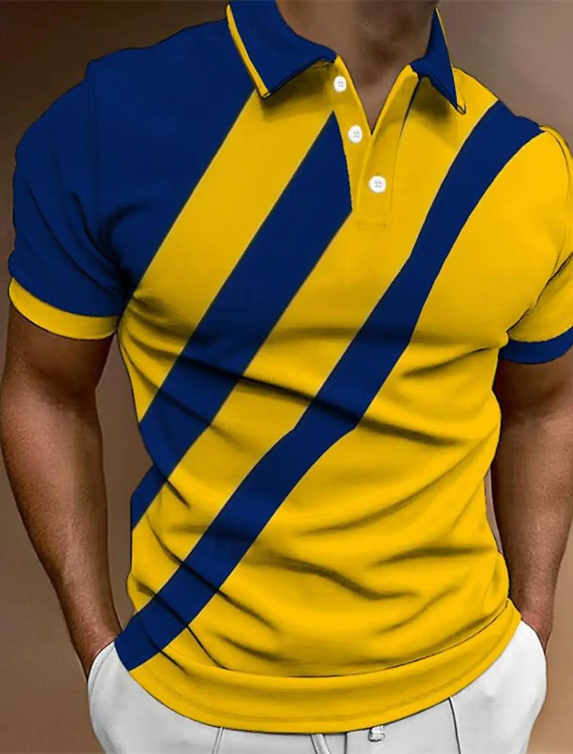 Camisa polo de golfe casual masculina, manga curta, botão básico de bloco colorido, ajuste regular, camisa trabalho lapela, primavera e verão