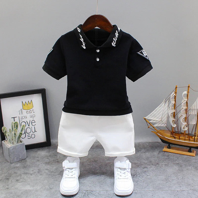 Conjunto de roupa infantil para bebê menino, verão, branco e preto, conjunto esportivo para crianças, roupas formais para meninos e meninas.