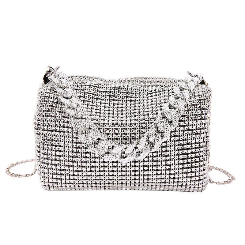 Bolsa Feminina Versão Coreana Moda Tendência Brilhante Diamante Mensageiro Nicho