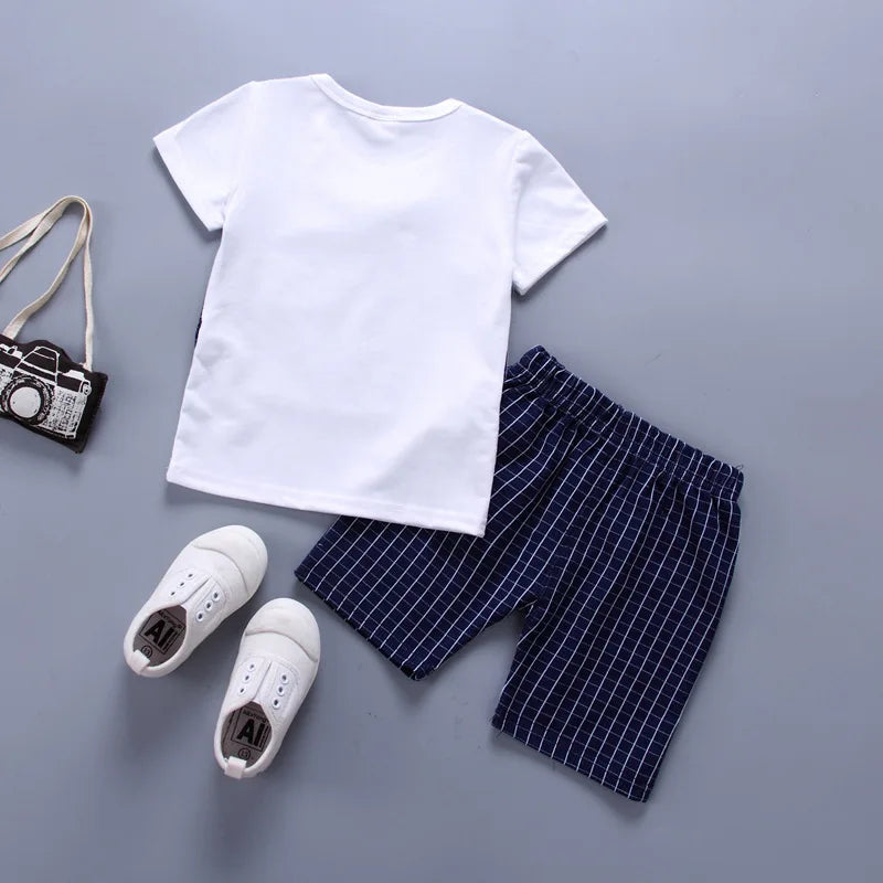 Conjunto de roupas infantis, meninas e meninos, camiseta e shorts, 2 pçs,casual