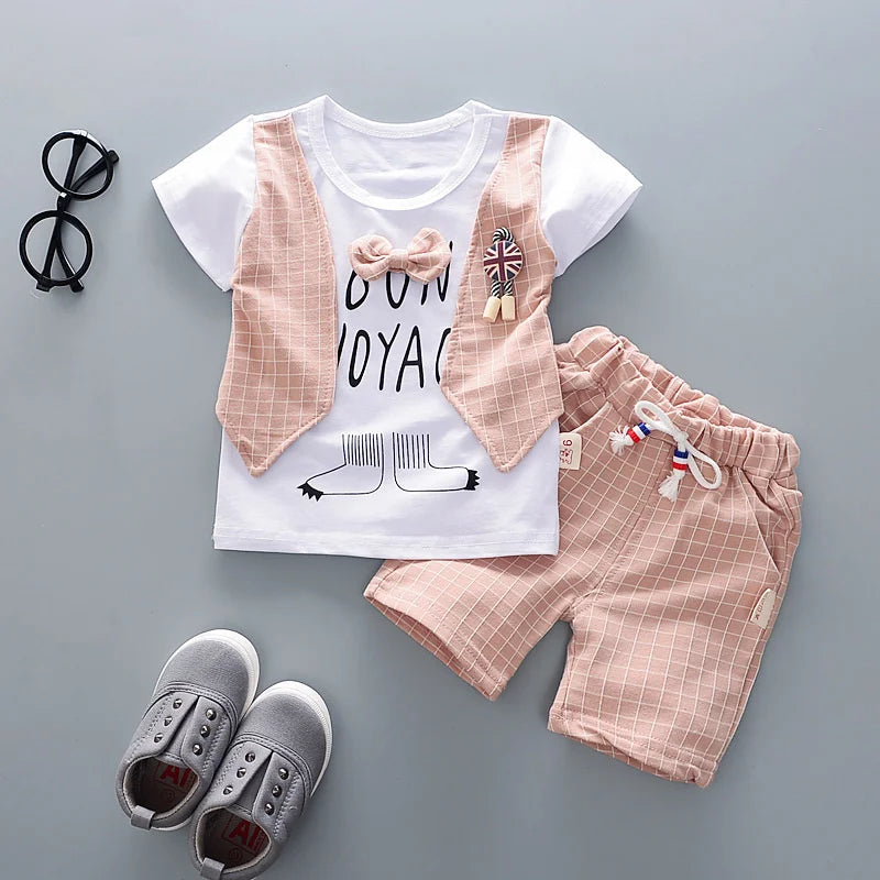 Conjunto de roupas infantis, meninas e meninos, camiseta e shorts, 2 pçs,casual