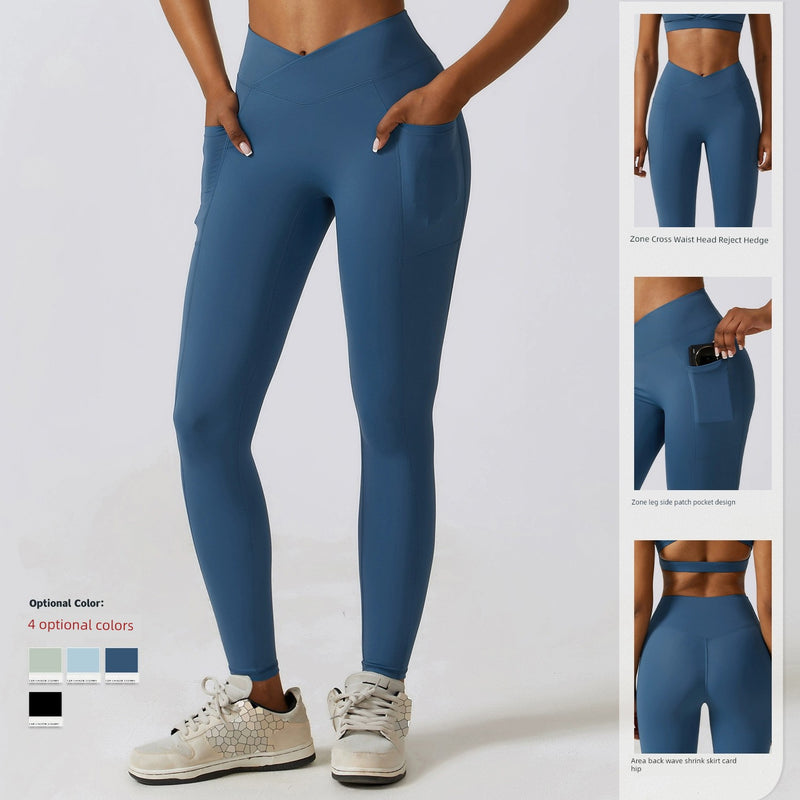 Calça esportiva feminina com levantamento de quadril, secagem rápida, skinny, corrida, bolso, nude, cintura alta, yoga, quadril