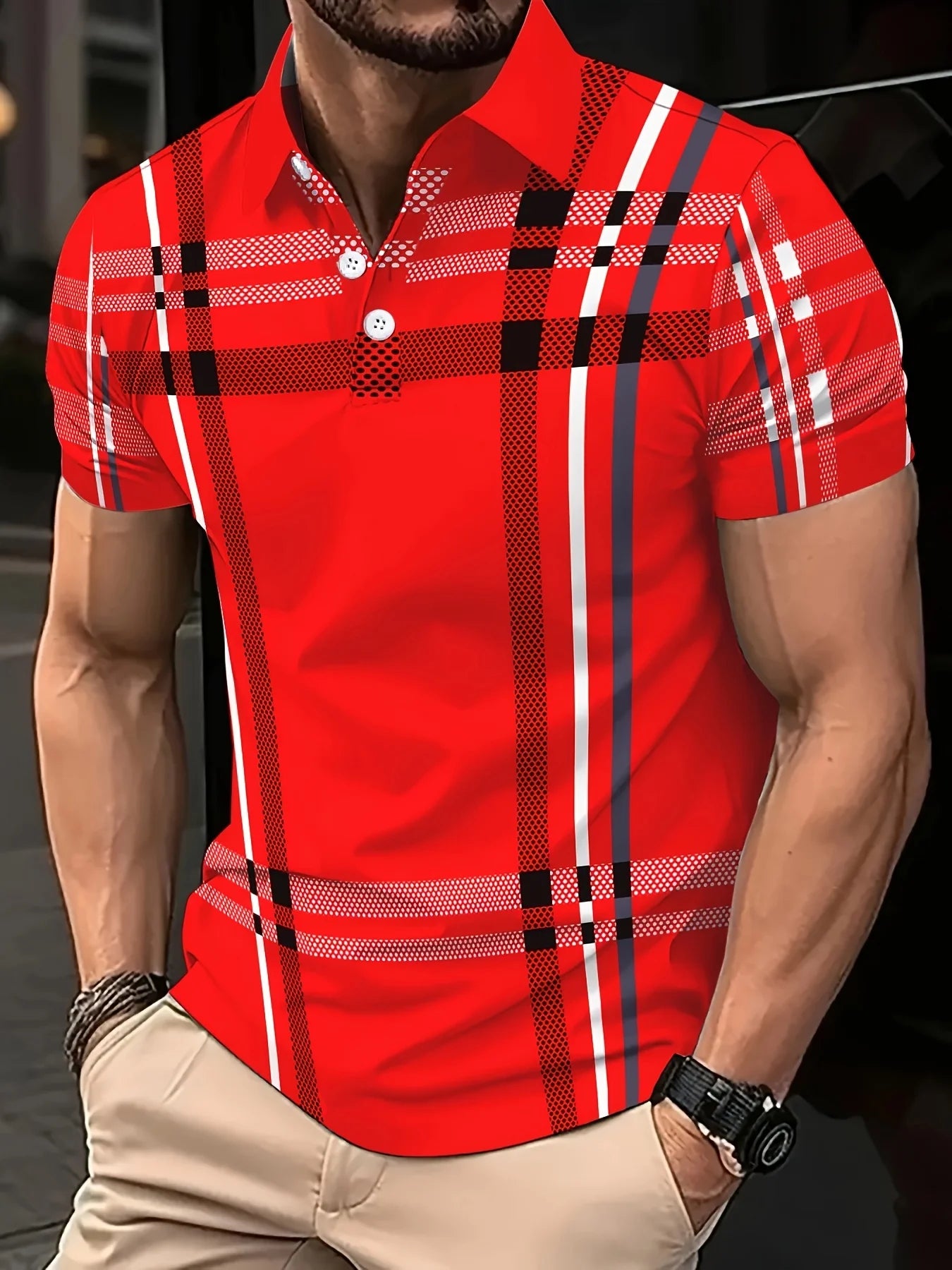 Camisa masculina esportiva listrada, de verão, moda manga curta, camisa polo com gola, casual, tops streetwear