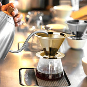 Filtro de café, de gotejamento, de aço inoxidável, copo de filtro de malha reutilizável, de camada dupla, de 1-2 copos