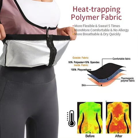 Camisa sauna feminina para perda de peso, emagrecimento pelo suor, corpo shaper fitness, zíper