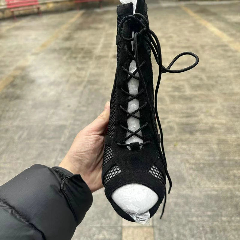 Botas Peep Toe Femininas em Tela e Salto Alto