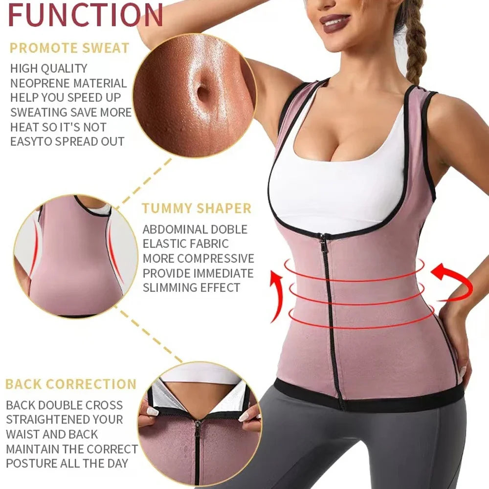 Camisa sauna feminina para perda de peso, emagrecimento pelo suor, corpo shaper fitness, zíper