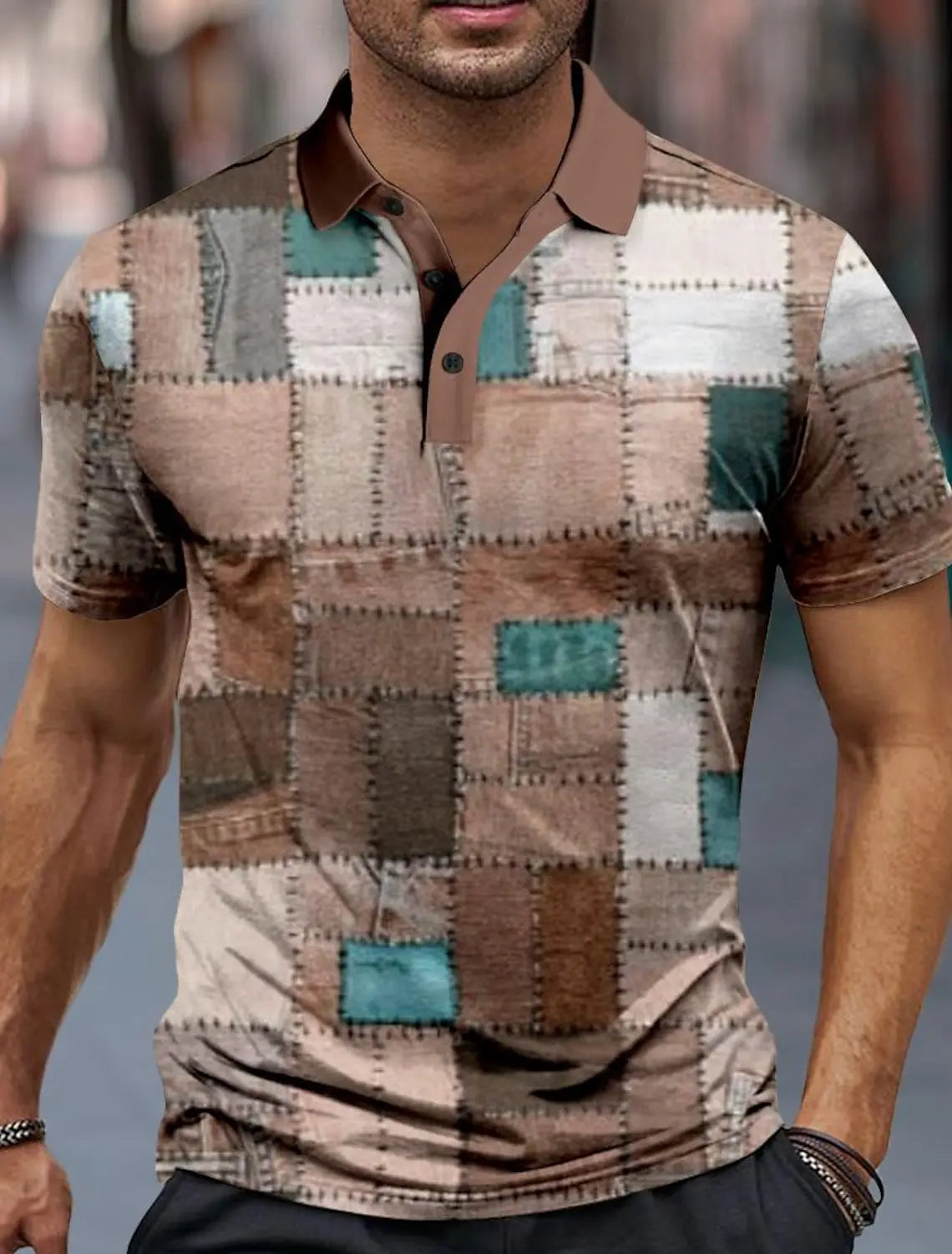 Camisa masculina polo, verão, casual, formal, streetwear, manga curta, lapela, xadrez, esportiva