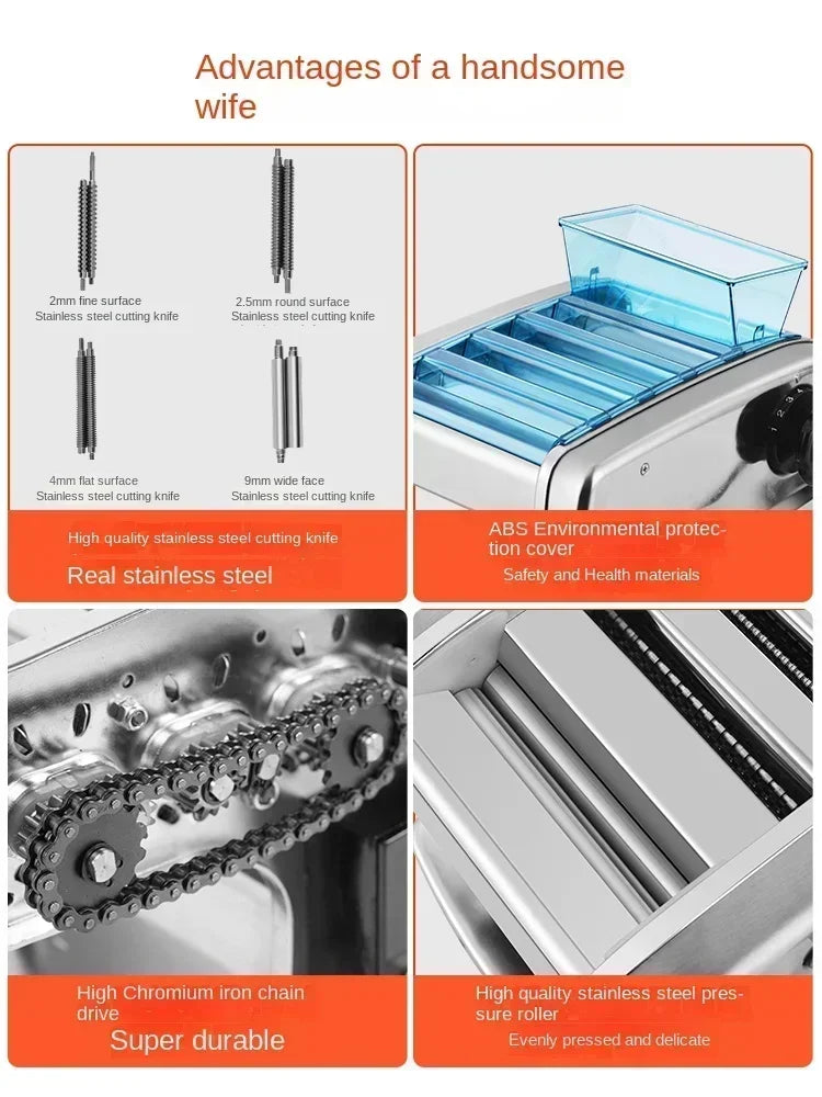 Máquina Elétrica de macarrão de 220v, máquina de rolamento multifuncional de aço inoxidável totalmente automática