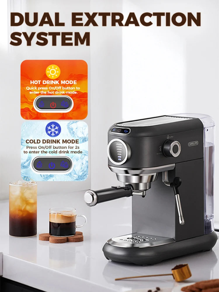 Cafeteira Semi Automática Super SLIM, ESE Cápsula & Pó Expresso CAPPUCCINO 19 Bar Inox Vapor de Água Quente