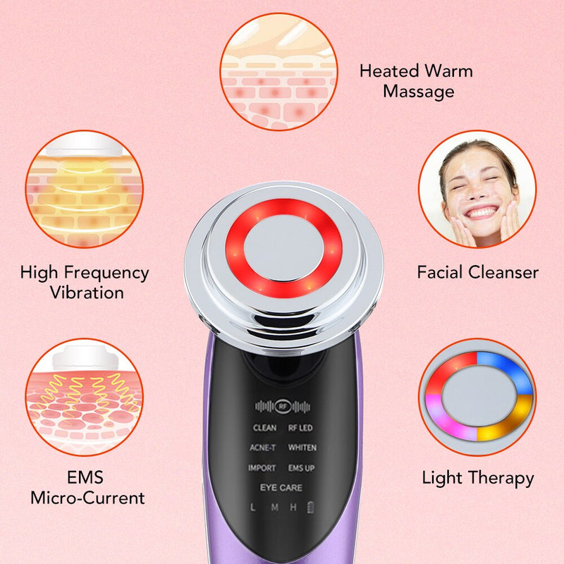 Dispositivo de lifting facial 7 em 1, ems rf, microcorrente, rejuvenescimento da pele, massageador facial, terapia de luz, anti-envelhecimento, rugas, beleza LMH