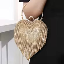 Bolsa feminina com strass, estampa  com franjas de diamantes, forma de coração, carteira, de mulher
