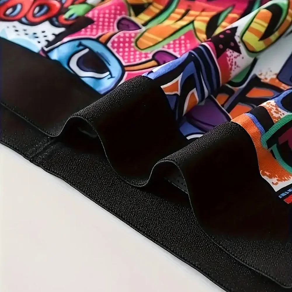 Conjunto de 10 peças de shorts boxer personalizados masculinos com estampa de graffiti, roupas íntimas esportivas e confortáveis