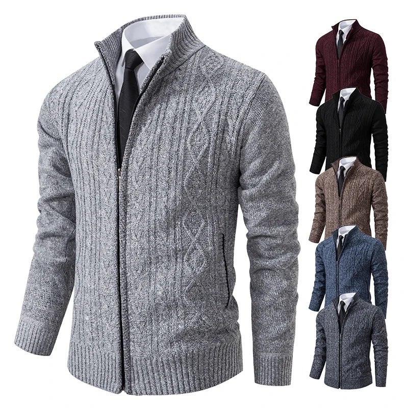 Casaco de moletom masculino suéteres de veludo cardigan grosso gola alta malha jumper marca malhas hombre roupas