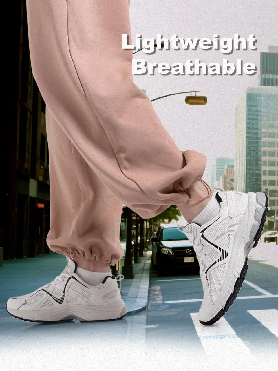 Tênis feminino, leves, respiráveis, esportivos, malha de renda, confortável, casuais, de borracha antiderrapante