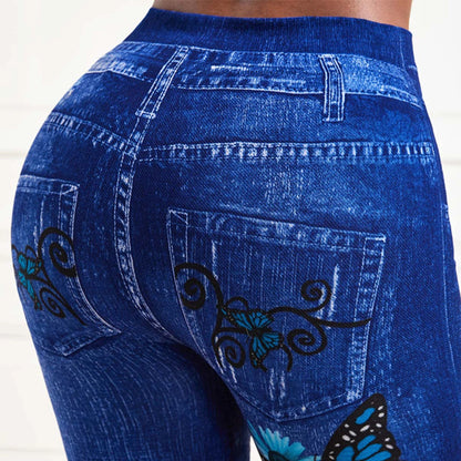 Calças de grandes dimensões femininas cintura alta elástico legging denim olhar magro jeggings senhoras moda impressão lápis