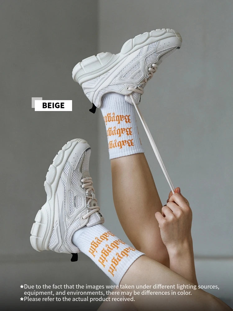 Tênis esportivos feminino, leves, malha de rendas, retrô, corrida, caminhada, respiráveis antiderrapante