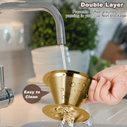 Filtro de café, de gotejamento, de aço inoxidável, copo de filtro de malha reutilizável, de camada dupla, de 1-2 copos