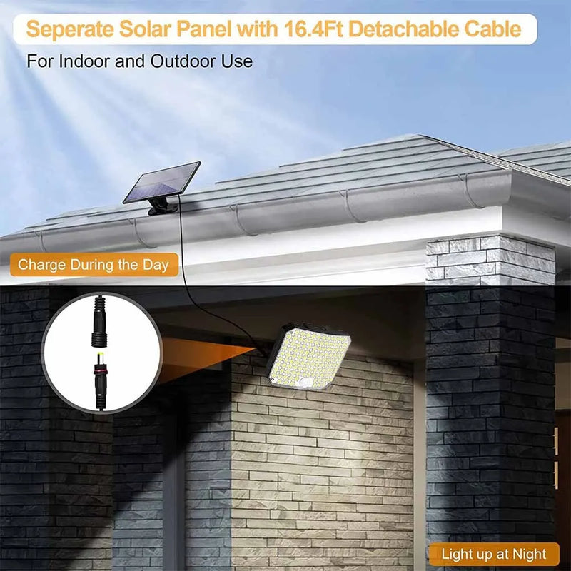 Luz Solar Externa 118LED com Sensor de Movimento Controle Remoto IP65 À Prova D'Água para Luz de Parede de Segurança de Garagem e Pátio