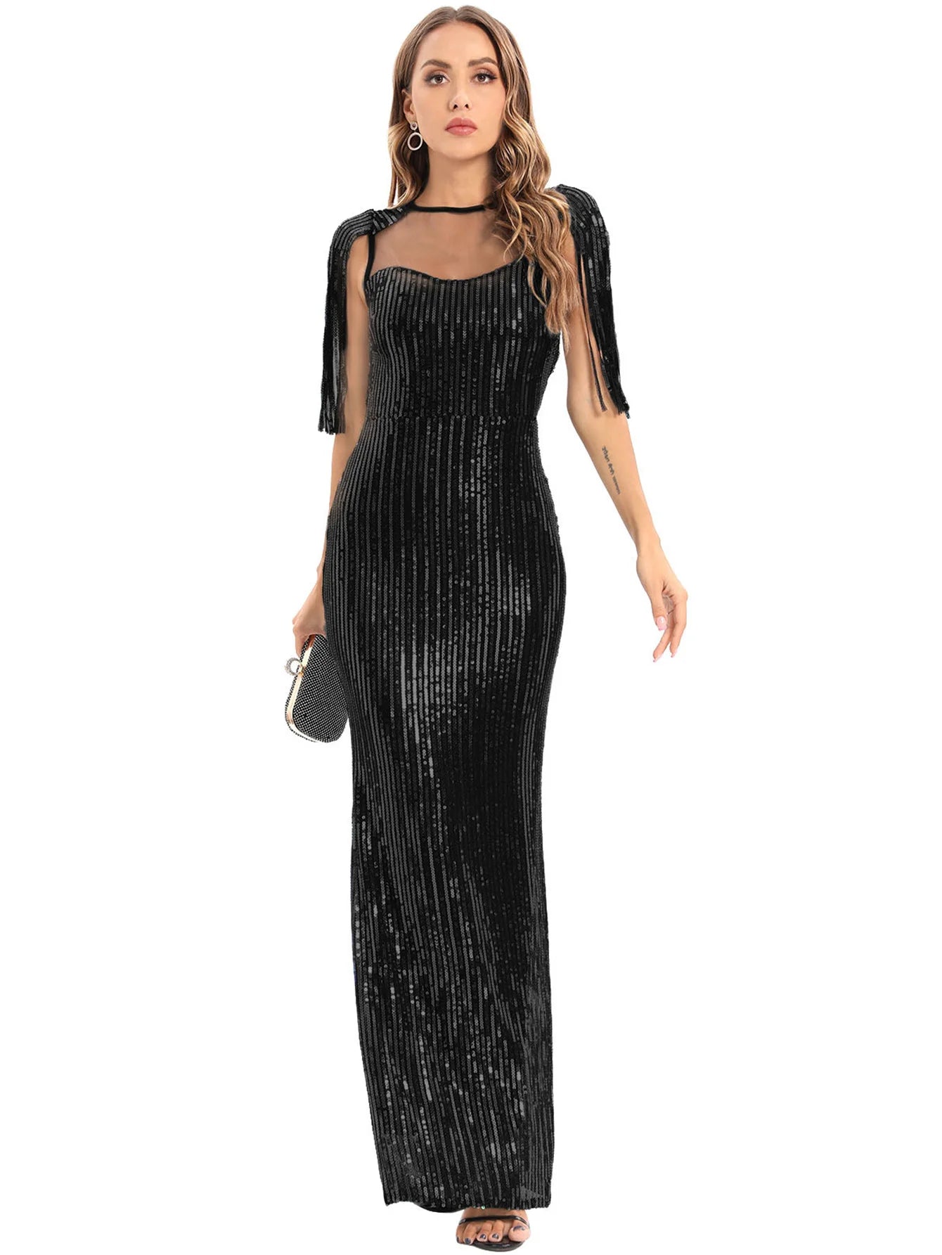 Vestido feminino, longo, maxi com lantejoulas, vestido para ocasiões festivas