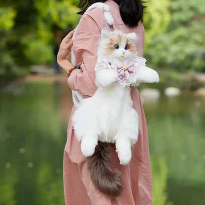 Mochila Gato de pelúcia para Meninas, Mochila escolar para Criança ou Adolescente